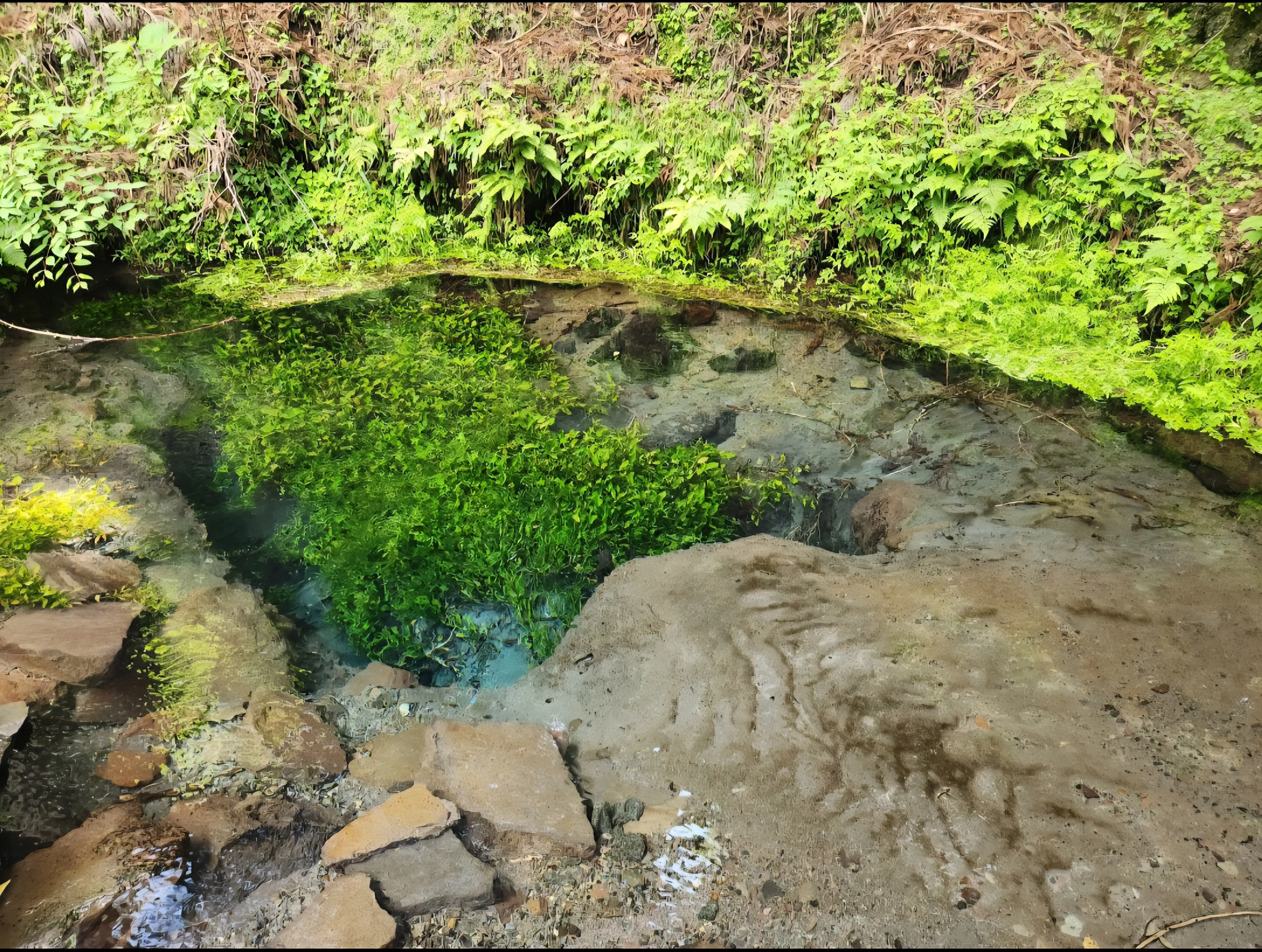 男池湧水群の透明な池の底
